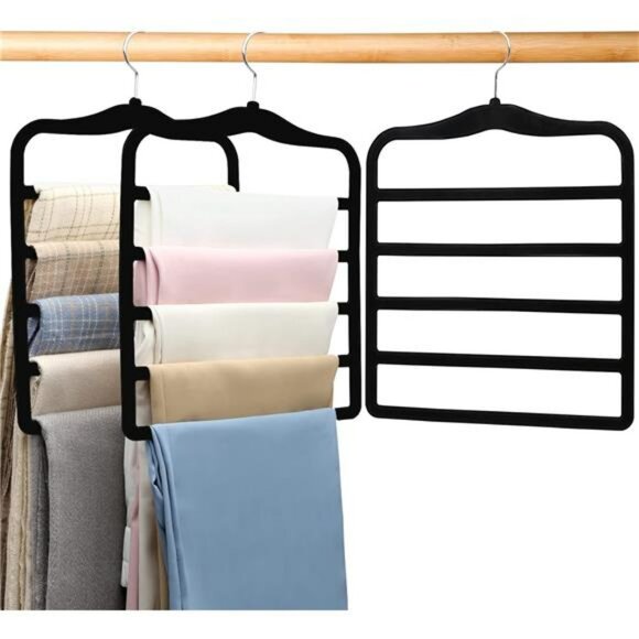 Velvet Pants Hangers Set Space Saving 5 Tier Closet Organizer for Jeans - Picture 1 of 7
